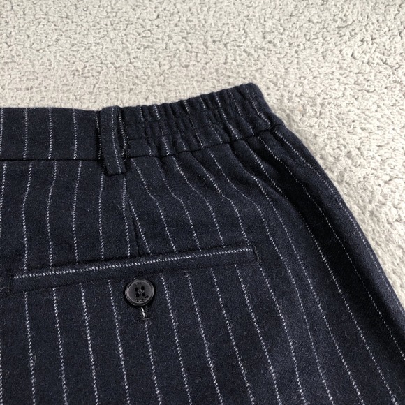 Wax London Pant Men 32x29 Navy Melham Wool Blend Wide Straight Pinstripe Trouser
